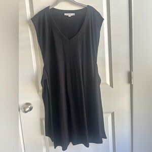 LOFT Black Textured V-Neck Dress Tie Back Short Sleeve